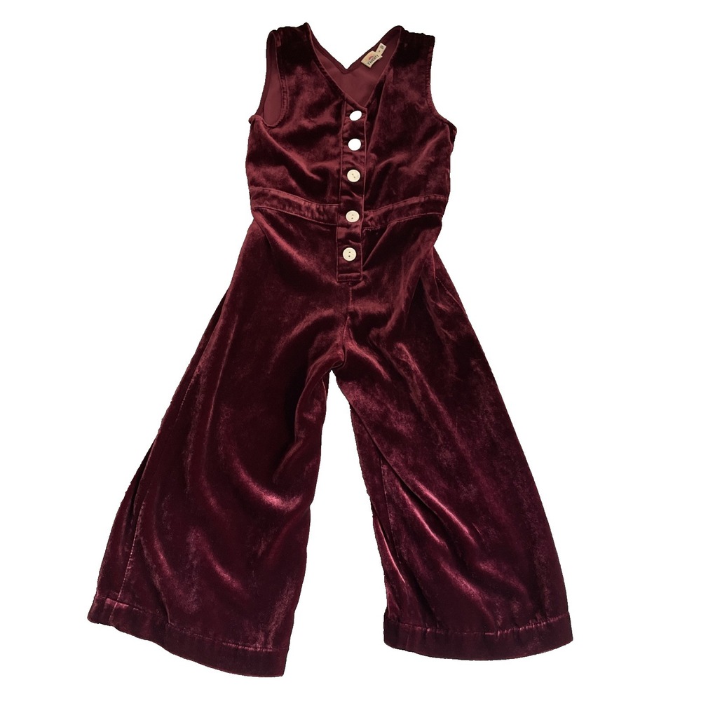 Faherty Alina Jumpsuit Red‎ Velvet Girls Size 4T Silk Blend Holiday Party Formal